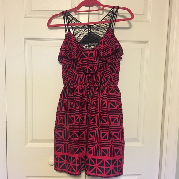 Pink & Navy Dress with Back Detailing - Picture 1 of 3